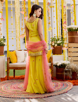 Sanya Gulati-Sunshine Yellow Kurta And Sharara Set-INDIASPOPUP.COM