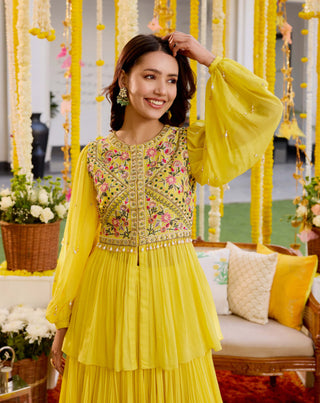 Sanya Gulati-Sunshine Yellow Gathers Peplum And Skirt-INDIASPOPUP.COM