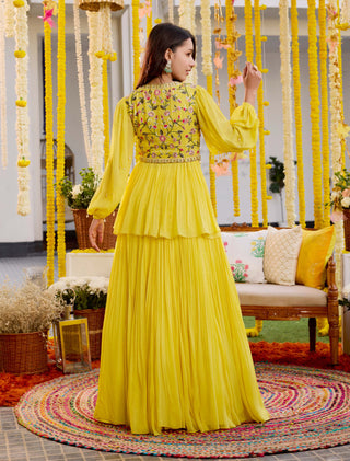 Sanya Gulati-Sunshine Yellow Gathers Peplum And Skirt-INDIASPOPUP.COM