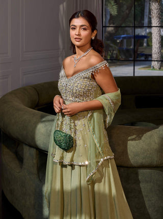 Sanya Gulati-Green Shimmer Peplum And Sharara Set-INDIASPOPUP.COM