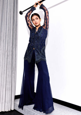 Sanya Gulati-Midnight Blue Embroidered Sharara Set-INDIASPOPUP.COM