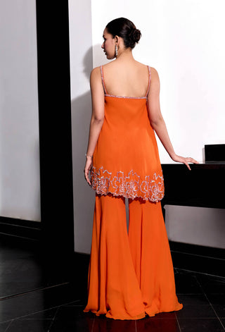 Sanya Gulati-Orange Floral Embroidery Top And Pants-INDIASPOPUP.COM
