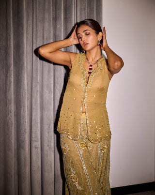 Sanya Gulati-Gold Embroidered Pants And Top-INDIASPOPUP.COM