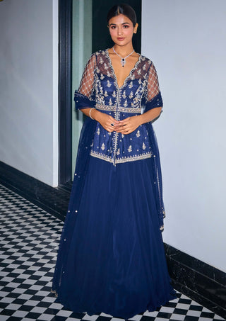 Sanya Gulati-Midnight Blue Peplum And Skirt Set-INDIASPOPUP.COM
