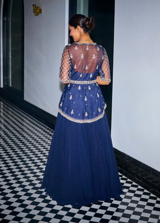 Sanya Gulati-Midnight Blue Peplum And Skirt Set-INDIASPOPUP.COM
