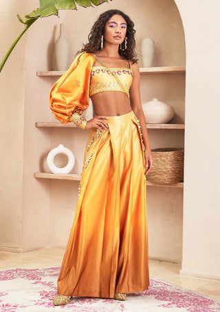 Papa Don'T Preach By Shubhika-Summer Gold Ombre Pant With Bustier Set-INDIASPOPUP.COM