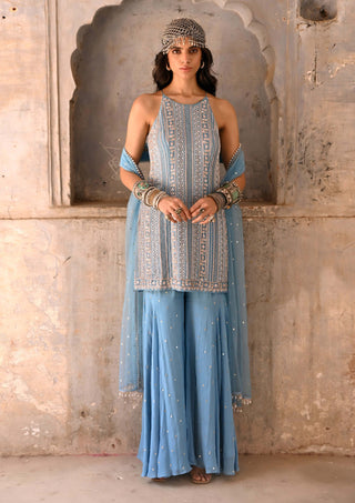 Chamee And Palak-Tamara Hazel Blue Palazzo Set-INDIASPOPUP.COM