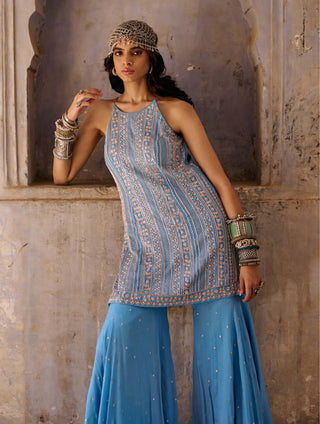 Chamee And Palak-Tamara Hazel Blue Palazzo Set-INDIASPOPUP.COM