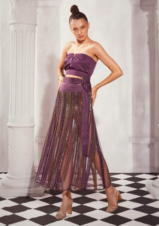 Nikita Mhaisalkar-Aubergine Heavy Embellished Skirt-INDIASPOPUP.COM
