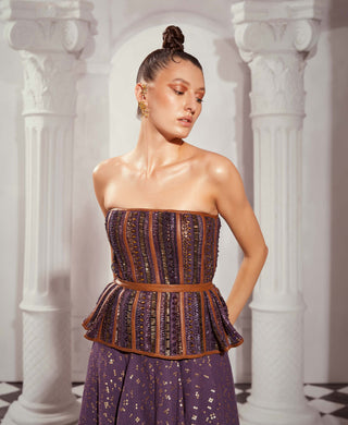 Nikita Mhaisalkar-Aubergine Embroidered Corset-INDIASPOPUP.COM