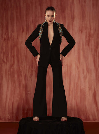 Nikita Mhaisalkar-Black Embroidered Pantsuit Set-INDIASPOPUP.COM