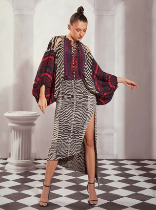Nikita Mhaisalkar-Black & White Byzantine Print Asymmetric Skirt-INDIASPOPUP.COM