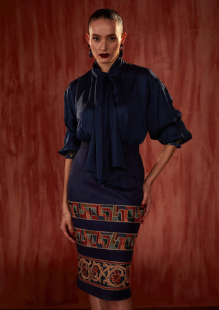 Nikita Mhaisalkar-Tile Thread Embroidered Pencil Skirt-INDIASPOPUP.COM