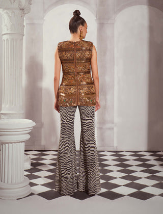 Nikita Mhaisalkar-Gold Embroidered Short Dress And Pants-INDIASPOPUP.COM