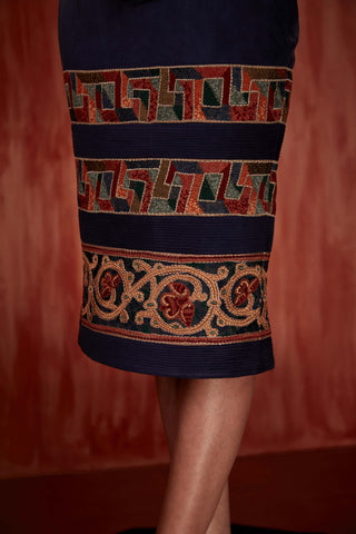 Nikita Mhaisalkar-Tile Thread Embroidered Pencil Skirt-INDIASPOPUP.COM