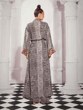 Nikita Mhaisalkar-Black & White Byzantine Print Slit Gown-INDIASPOPUP.COM