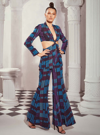 Nikita Mhaisalkar-Blue Tile Print Cutout Front Pantsuit Set-INDIASPOPUP.COM