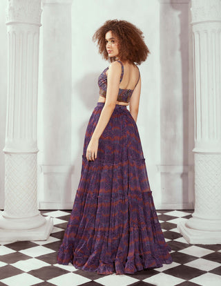 Nikita Mhaisalkar-Multicolor Greek Art Print Layered Slit Skirt-INDIASPOPUP.COM
