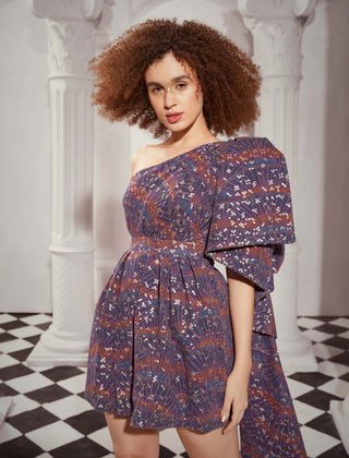 Nikita Mhaisalkar-Multicolor Print One Shoulder Bow Dress-INDIASPOPUP.COM