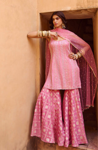 Chamee And Palak-Pink Jacquard Embroidered Sharara Set-INDIASPOPUP.COM