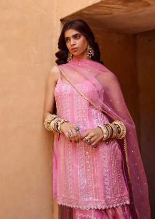 Chamee And Palak-Pink Jacquard Embroidered Sharara Set-INDIASPOPUP.COM