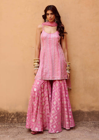 Chamee And Palak-Pink Jacquard Embroidered Sharara Set-INDIASPOPUP.COM