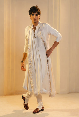 Ivory silk hand painted embroidered sherwani set