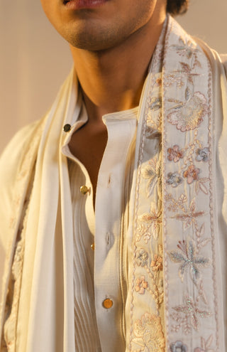 Ivory silk hand painted embroidered sherwani set