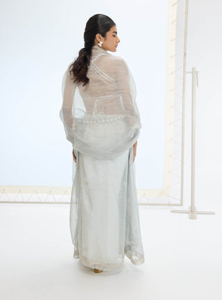 Sea green eva sari and unstitched blouse