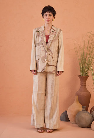 Beige silk blazer and pant set
