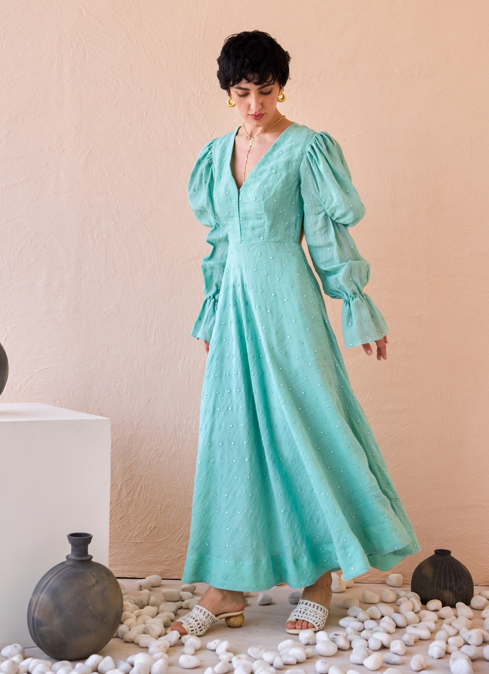 Soft turquoise maxi dress XL