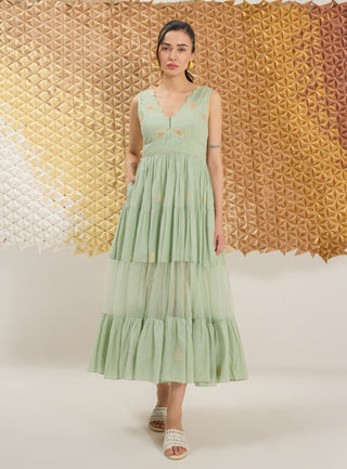 Matcha sage green tiered dress