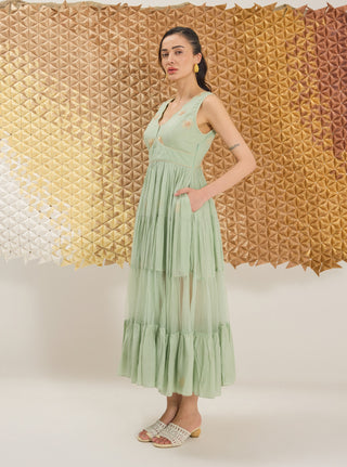 Matcha sage green tiered dress