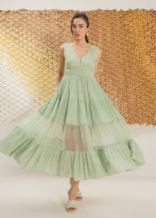 Matcha sage green tiered dress