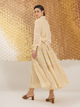 Multi-stripe button-down dress