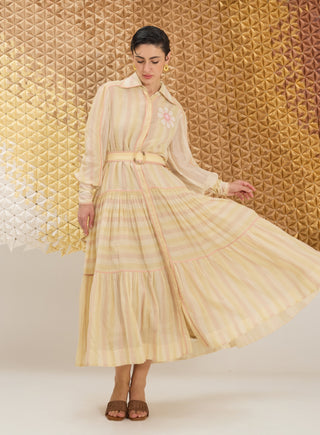 Multi-stripe button-down dress