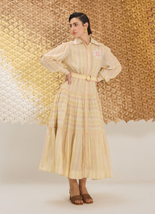 Multi-stripe button-down dress