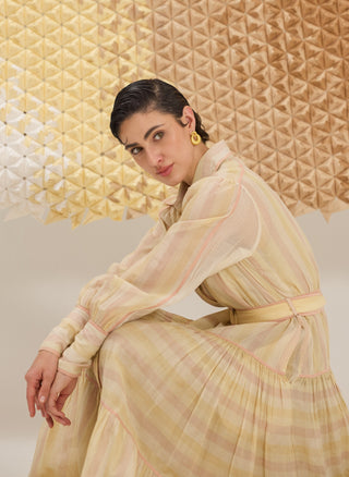 Multi-stripe button-down dress