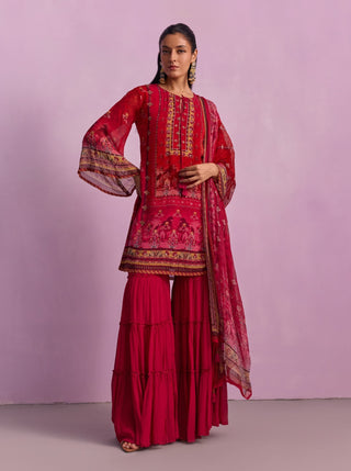 Afreen Crimson Red Sharara Set by Kalista available on Indiaspopup.com