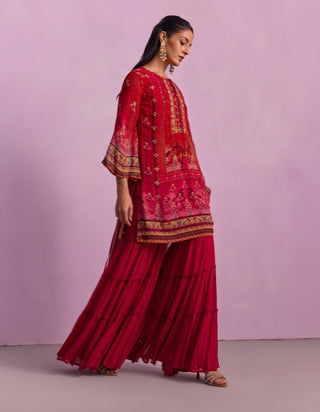 Afreen Crimson Red Sharara Set by Kalista available on Indiaspopup.com