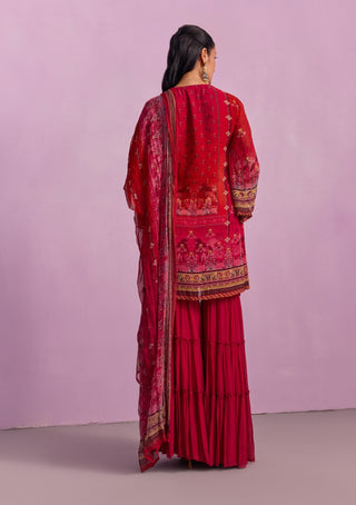 Afreen Crimson Red Sharara Set by Kalista available on Indiaspopup.com