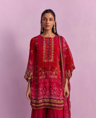 Afreen Crimson Red Sharara Set by Kalista available on Indiaspopup.com