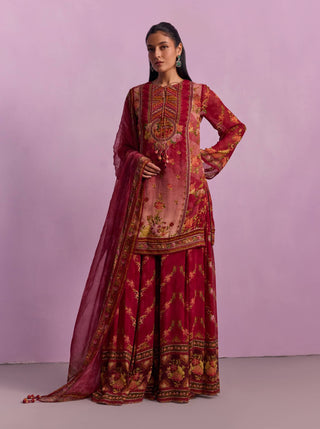 Anaisha Rose Red Sharara Set by Kalista available on Indiaspopup.com