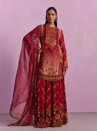 Anaisha Rose Red Sharara Set by Kalista available on Indiaspopup.com