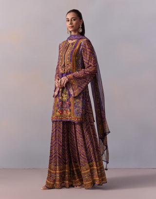 Asma purple short kurta and sharara set