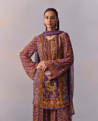 Asma purple short kurta and sharara set