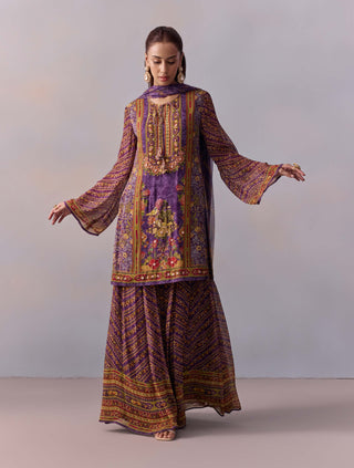 Asma purple short kurta and sharara set