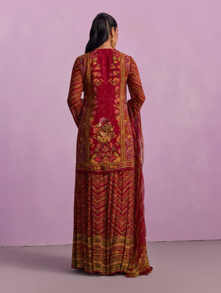 Asma red short kurta and sharara set