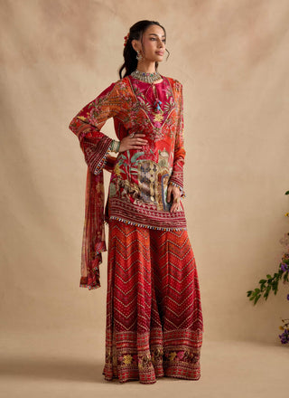 Falak crimson and orange sharara set