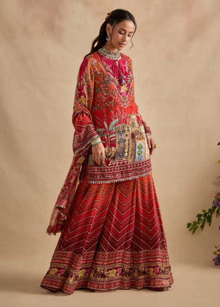 Falak crimson and orange sharara set